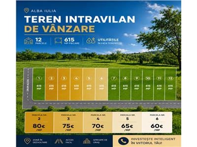 Teren Intravilan De Vanzare , 12 Parcele 615mp 80-50Eur/mp